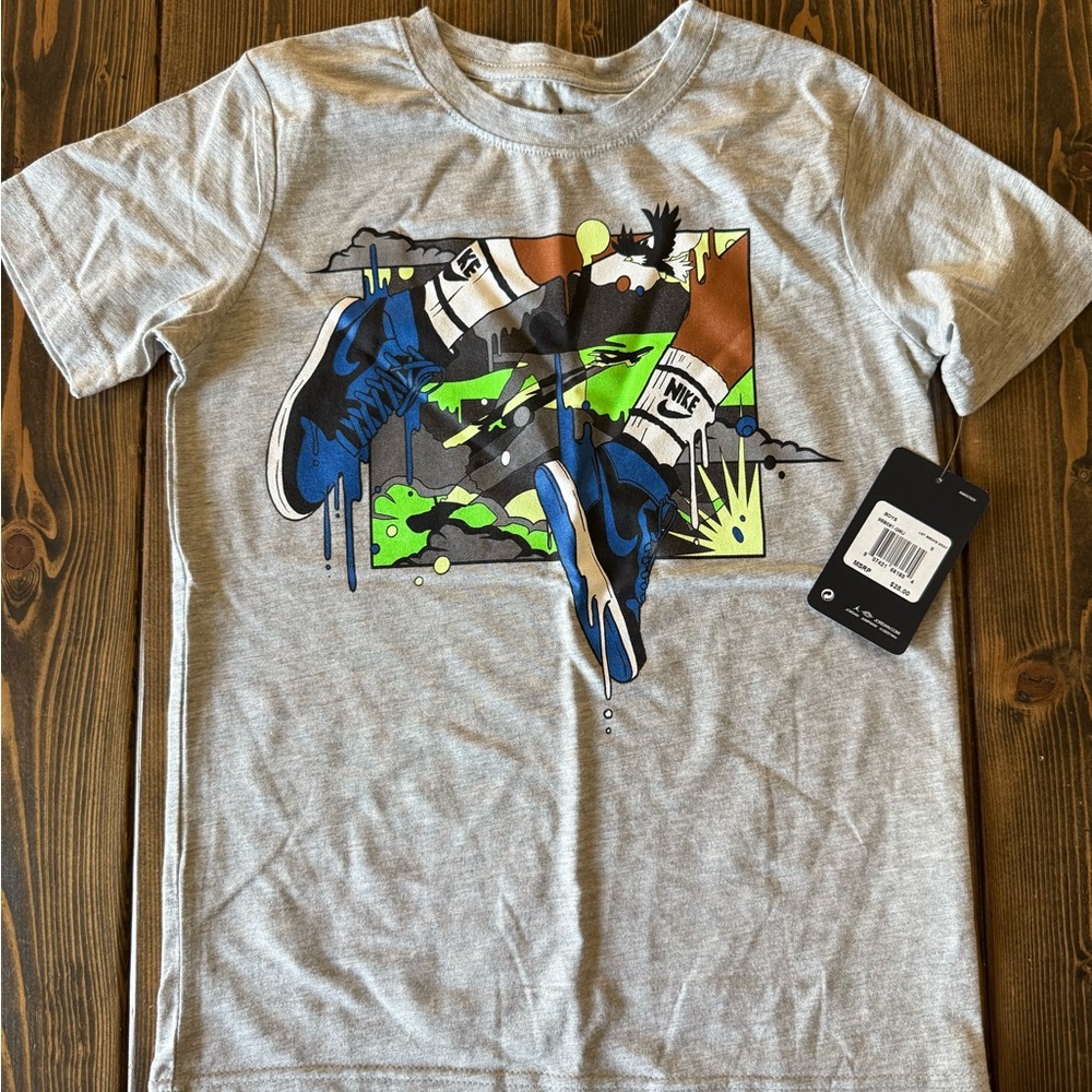 Nike Kids Gray Tee with Blue and Green Graphic